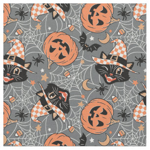 Vintage Halloween Cats och Pumpkins Mönster Tyg