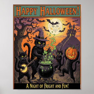 Vintage Halloween Cats Poster