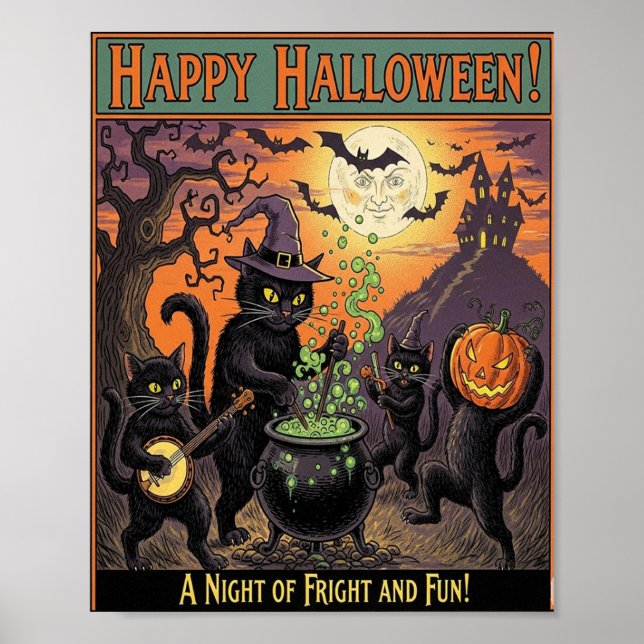 Vintage Halloween Cats Poster (Framsidan)