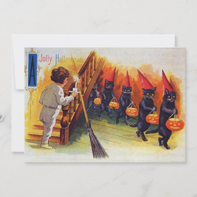 Vintage Halloween Cats Pumpkin Skrämmer (Framsida)