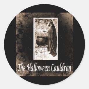 Vintage Halloween Cauldron B&W Runt Klistermärke