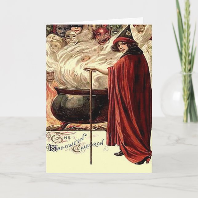 Vintage Halloween Cauldron Magic Kort (Framsida)