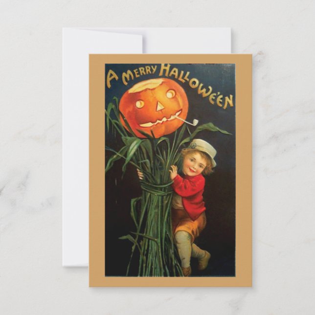 Vintage Halloween Child Holding Pumpkin Fågelskräm (Framsida)