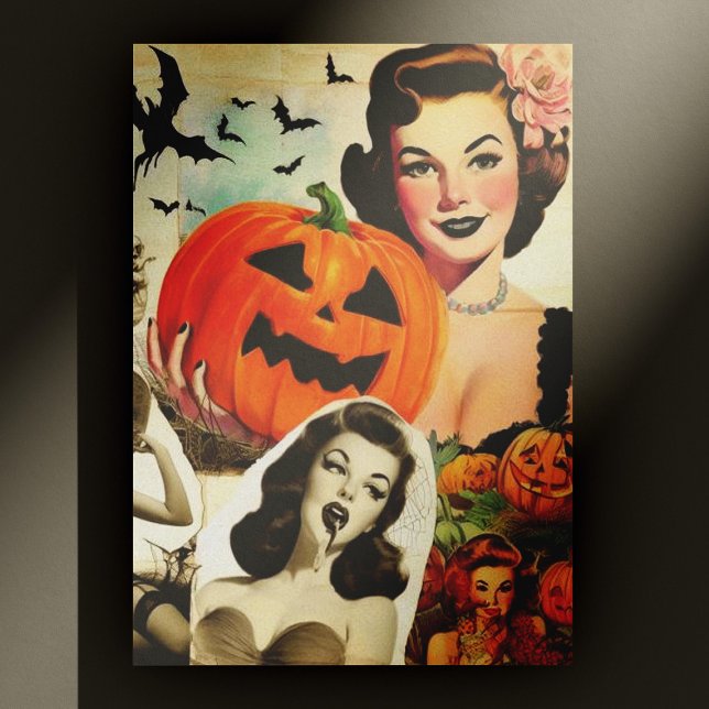 Vintage Halloween Collage Illustration Vykort (Skapare uppladdad)
