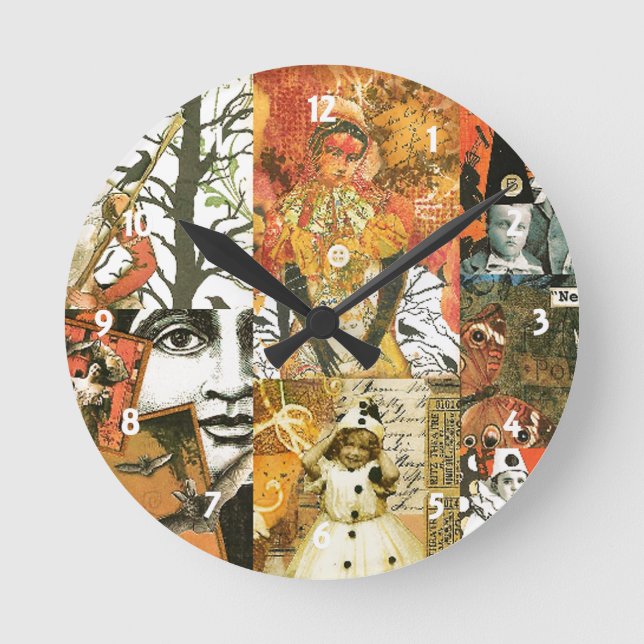 Vintage Halloween Collage Wall Clock Rund Klocka (Framsida)