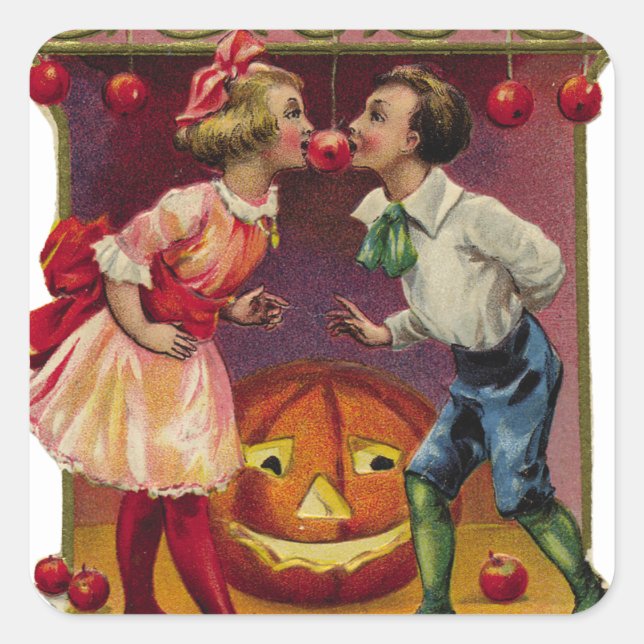 Vintage Halloween Couple  Fyrkantigt Klistermärke (Framsida)
