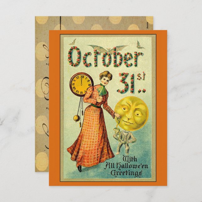 Vintage Halloween Creepy Helg Vykort (Fram/baksida)