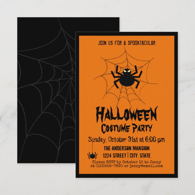 Vintage Halloween Creepy Scary Black Spider Party Inbjudningar (Fram/baksida)