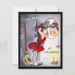 Vintage Halloween Cute Witch Julkort