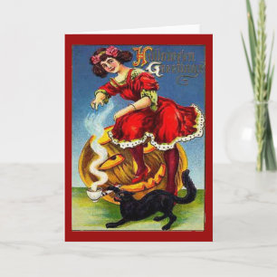 Vintage Halloween Dam i Red Kort