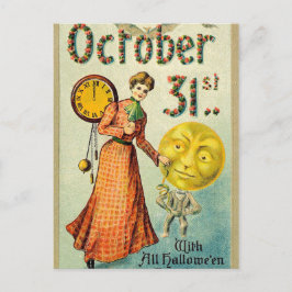 Vintage Halloween dam och vykort för pumpa
