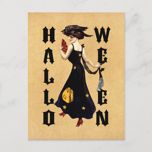 Vintage Halloween Dam Vykort (Framsida)