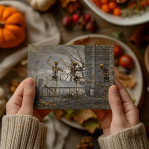 Vintage Halloween-decoupage Dansande skelett Kort