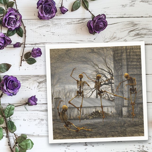 Vintage Halloween-decoupage Dansande skelett  Pappersservett (Skapare uppladdad)