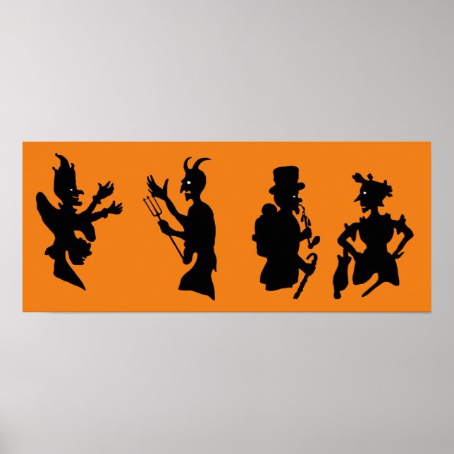 Vintage Halloween Demon Djävulen Silhouettes Poster (Framsidan)