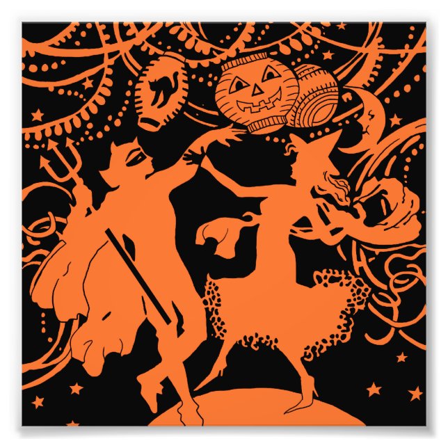 Vintage Halloween Djävulen Witch Dance Fototryck (Framsidan)