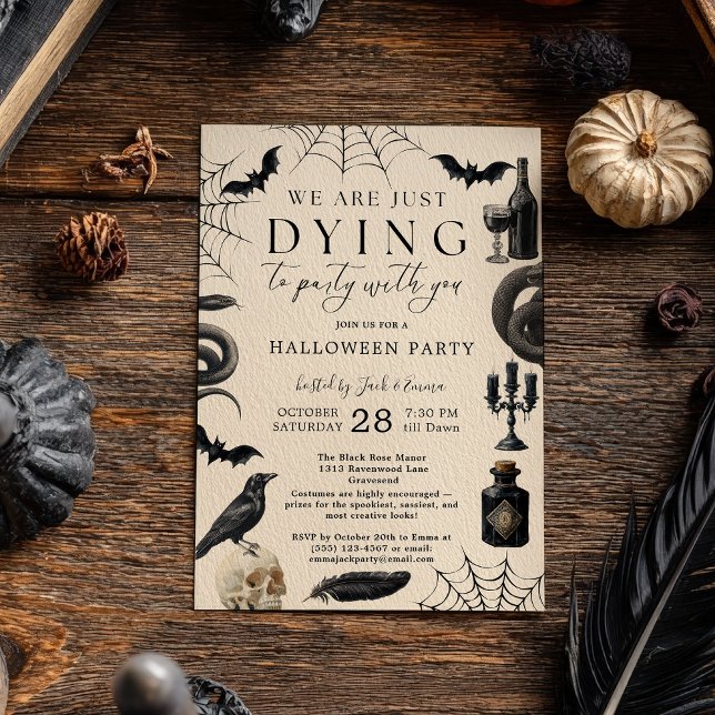 Vintage Halloween Dying to Party Goth Raven Inbjudningar (Vintage Halloween Dying to Party Goth Raven Invitation)