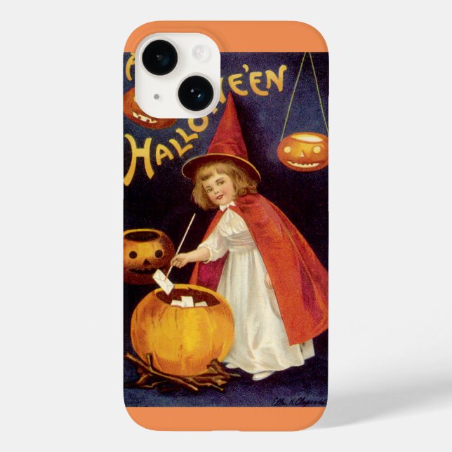 Vintage Halloween, en gullig flickahäxa med brev (Baksida)