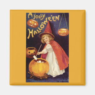 Vintage Halloween, en gullig flickahäxa med brev Magnet