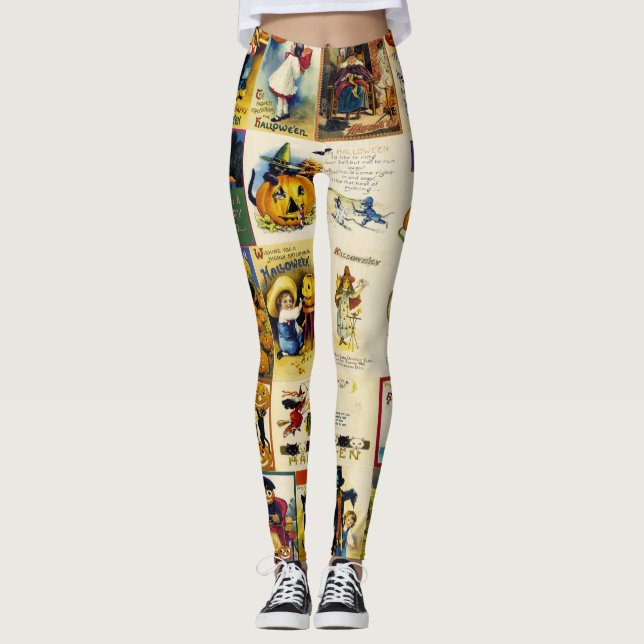 Vintage Halloween Ephemera Leggings (Framsida)