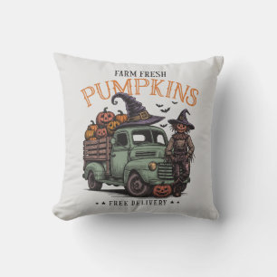 Vintage Halloween Fågelskrämma Farm Fresh Pumpkins Kudde