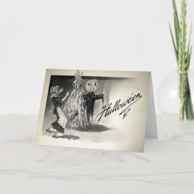 Vintage Halloween-Fågelskrämma-kort Helgkort (Framsida)