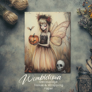 Vintage Halloween Fairy med Pumpkin & Skeleton Helg Vykort