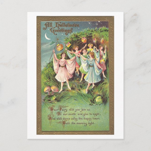 Vintage Halloween Fairy Postcard Vykort (Framsida)