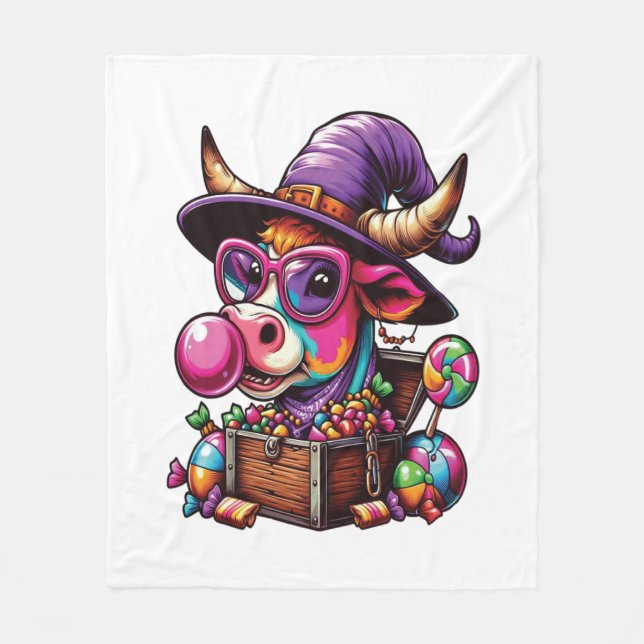 Vintage Halloween Farm Cow Fleecefilt (Framsidan)
