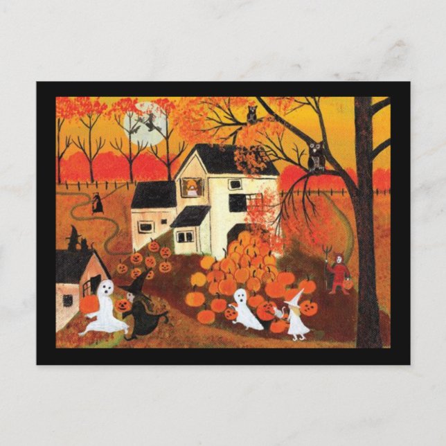 Vintage Halloween Farmhouse Vykort (Framsida)