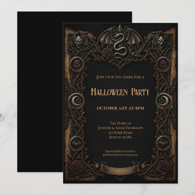 Vintage Halloween-fest inbjudan (Fram/baksida)
