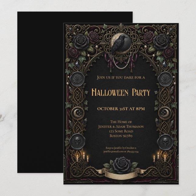 Vintage Halloween-fest inbjudan (Fram/baksida)