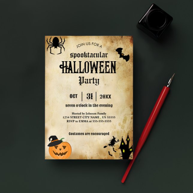 Vintage Halloween fest Inbjudan Antique-Vuxnor (Vintage Halloween Party Invite 
)