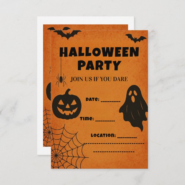 Vintage Halloween fest Inbjudan | Spooky Icons (Fram/baksida)