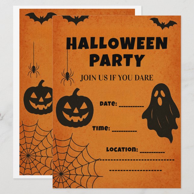 Vintage Halloween fest Inbjudan | Spooky Icons (Fram/baksida)