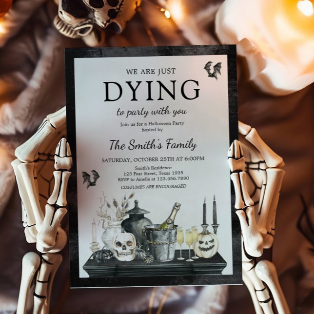 Vintage Halloween fest Inbjudningar (Dying to Party with you Vintage Halloween Party Invitation)