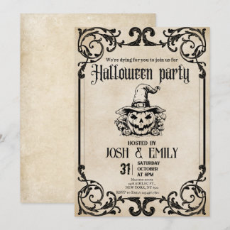 Vintage Halloween fest Vuxen Pumpkin Inbjudningar