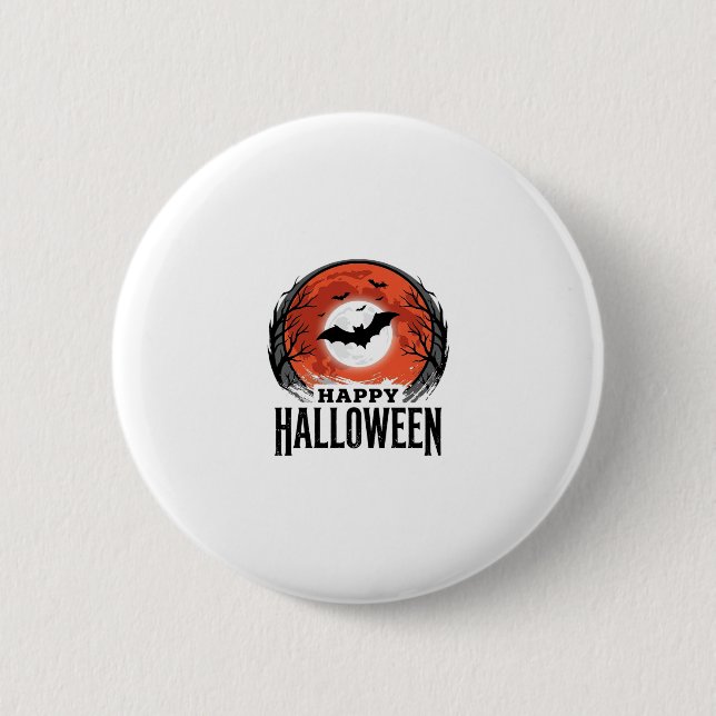 Vintage Halloween-fladdermus mån engravning design Knapp (Framsida)