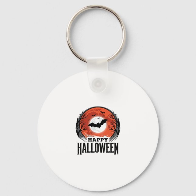 Vintage Halloween-fladdermus mån engravning design Nyckelring (Framsida)