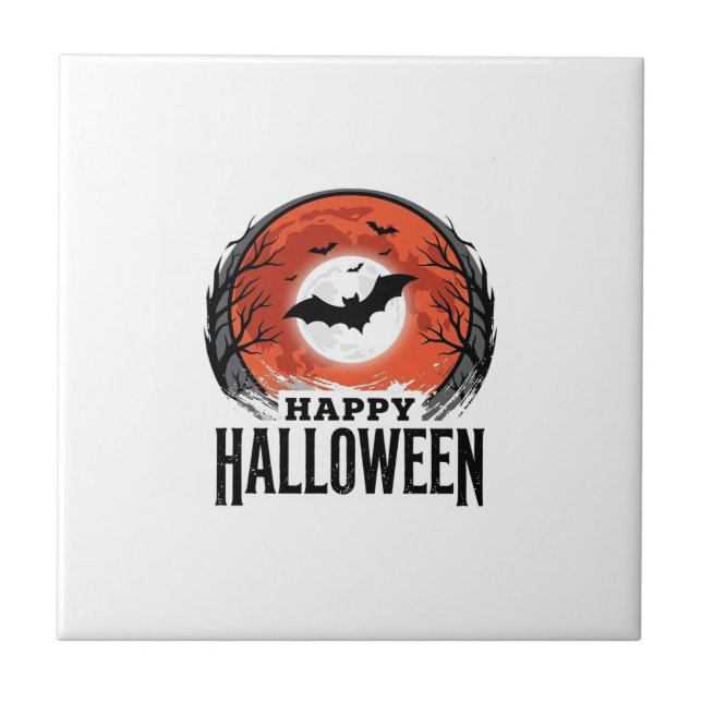 Vintage Halloween-fladdermus mån gravyr design_1 Kakelplatta (Framsidan)