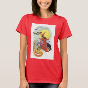 Vintage Halloween, Flygande häxa med en svart katt T-shirt