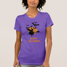 Vintage Halloween flygande häxa med fladdermöss  T Shirt