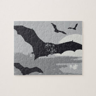 Vintage Halloween flygande svarta fladdermöss Pussel