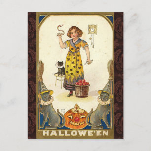 Vintage Halloween Förbereder sig för festen Vykort