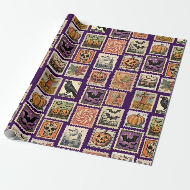 Vintage Halloween-frankostämpelspapper Presentpapper (Utrullad)