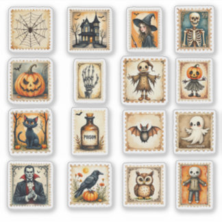 Vintage Halloween Frimärks-stil Klistermärke Set Klistermärken