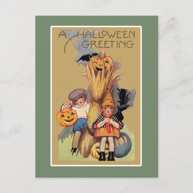 Vintage Halloween Funny Illustration Vykort (Framsida)