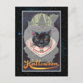 Vintage Halloween Funnycat illustration Vykort