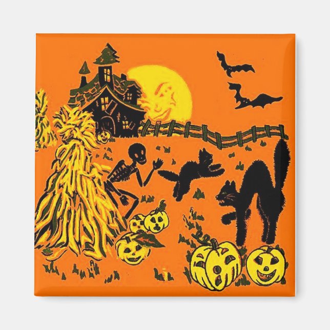 Vintage Halloween Fyrkantig Magnet (Framsidan)
