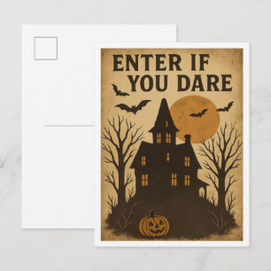 Vintage Halloween Gå in om du törs Vykort
